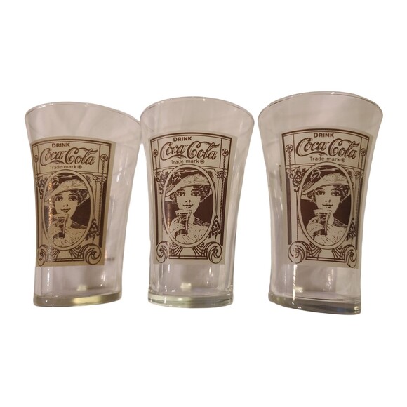 Vintage 1983 Coca Cola Flair Glass “Drink Coke” 16 oz Set of 3 - Picture 1 of 5